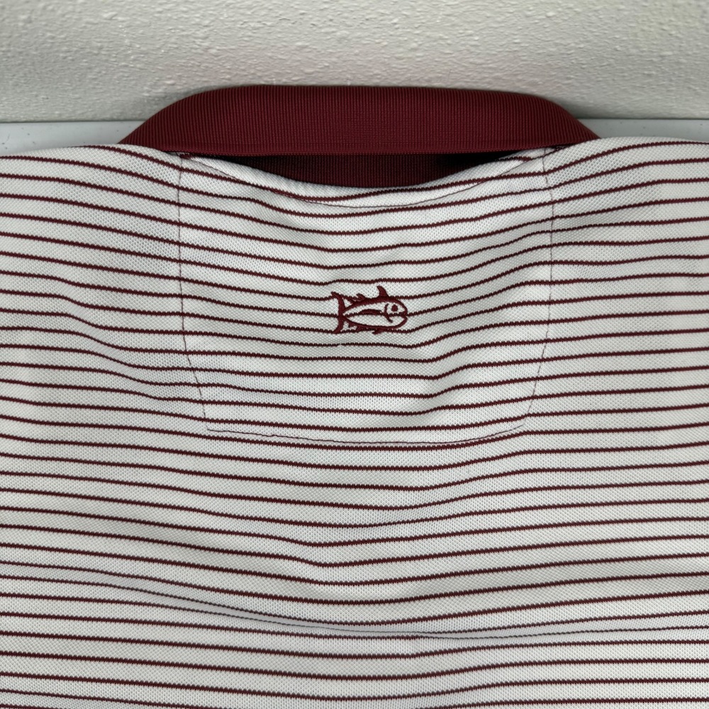 Southern Tide Mens XL Striped Short Sleeve Polo Shirt Maroon White Skipjack Logo - Picture 6 of 8